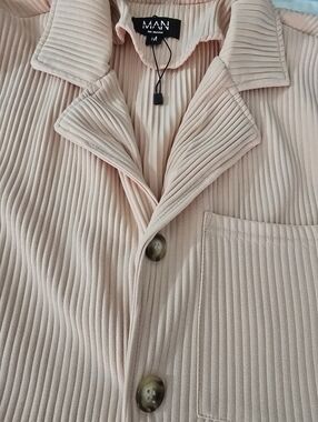 Mango Pleated Blush Pink Button-Front Jacket
